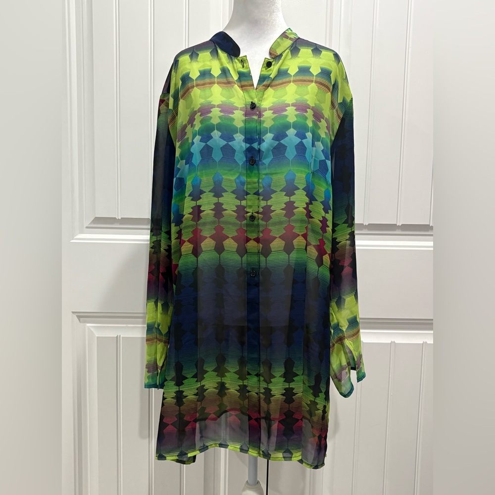 Units Vibrant Multicolor Sheer Button-Up Shirt Size XL